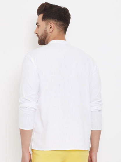 Men's White Button Placket Shirt Kurta