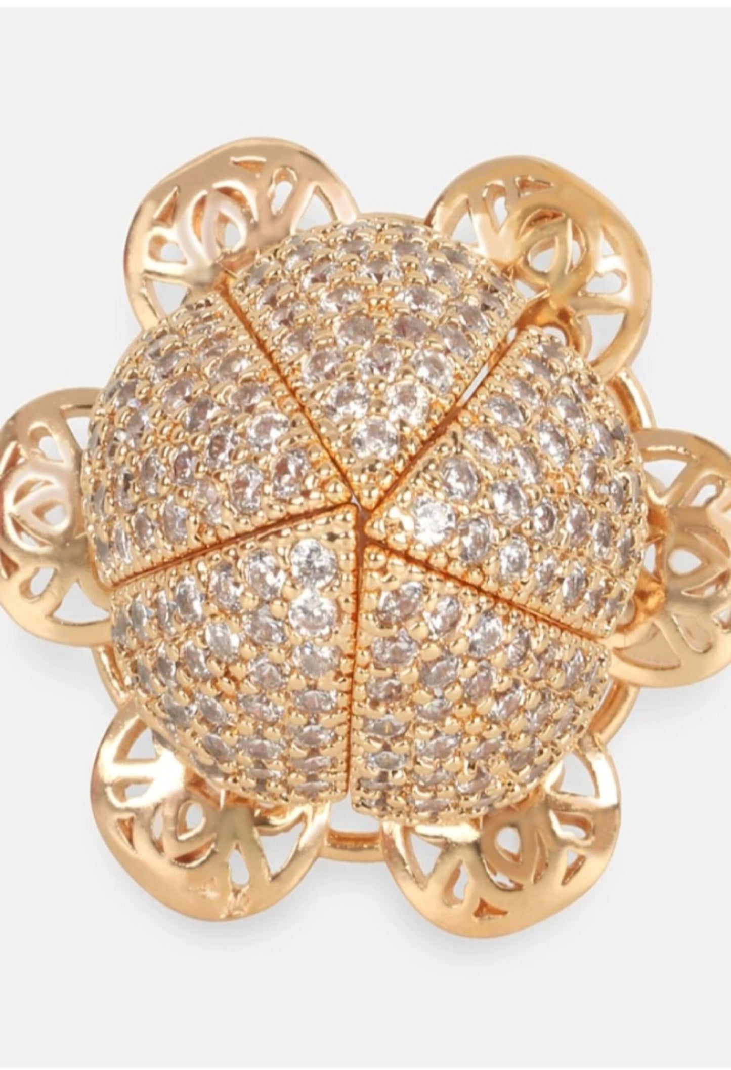 Women's American Diamond Gold-Plated Lotus Ring