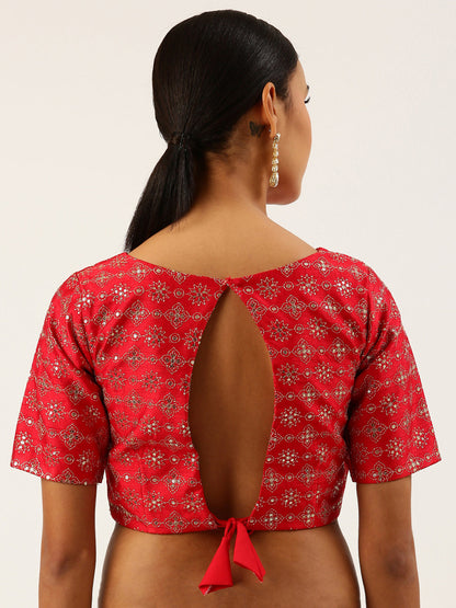 Women's Red Toned Zari Work Pure Art Silk Readymade Blouse