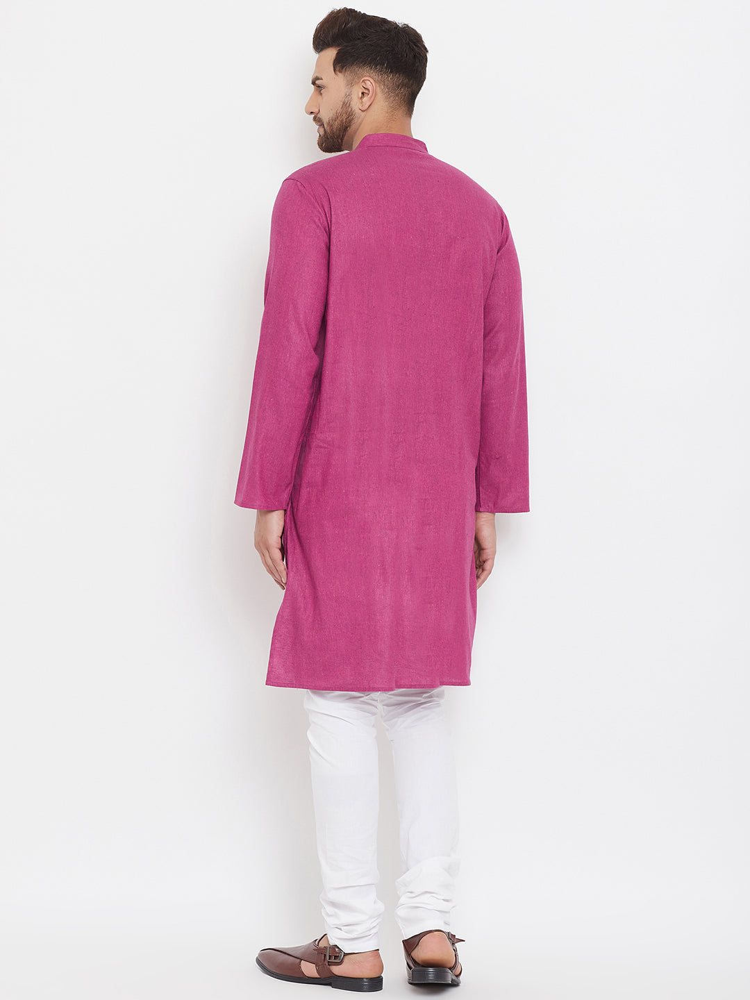 Men's Magenta Solid Cotton Kurta