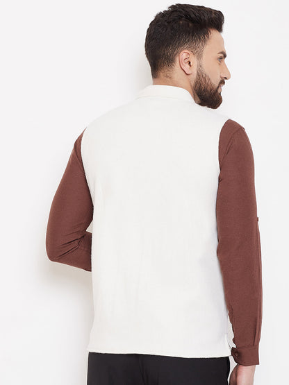 Men's White Wool Nehru Jacket