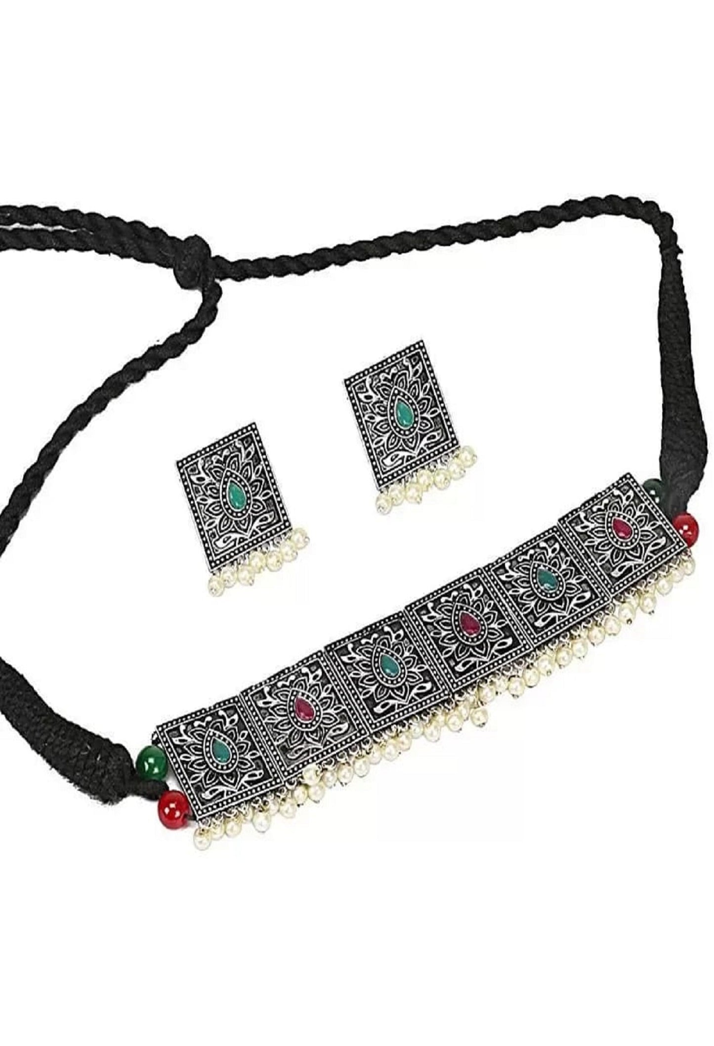 Women's  Traditional Indian Design heavy Multi Stone Necklace Set Jkms_040