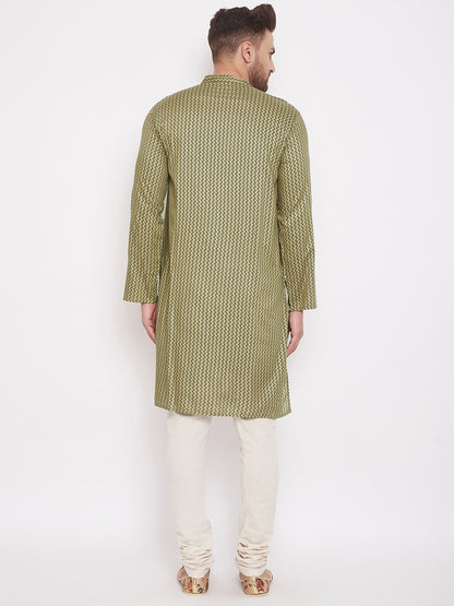 Men's Green Printed Festive Kurta