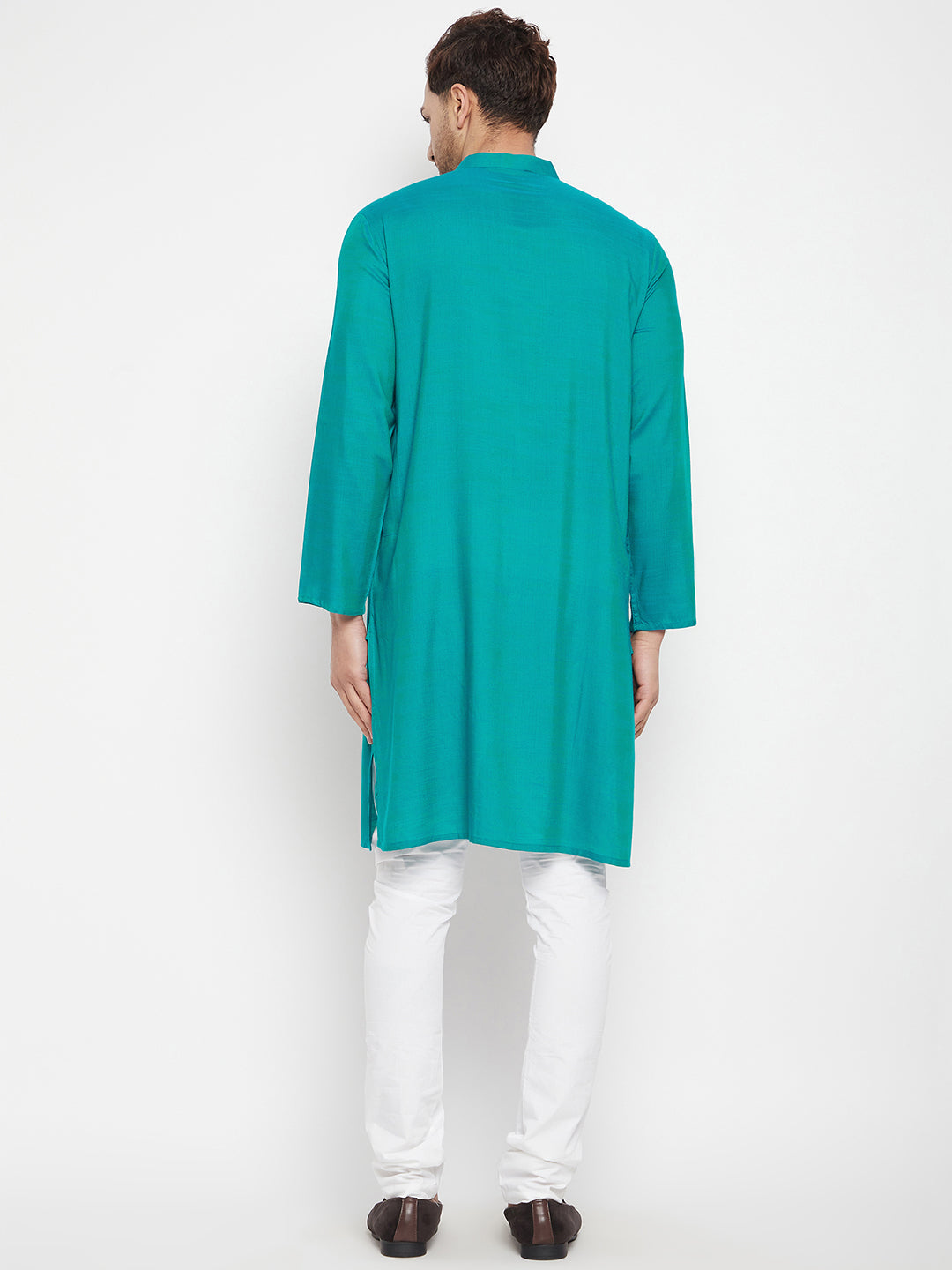 Men's Green Color Long Kurta with Band Collar