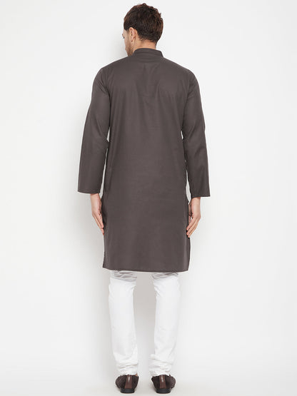 Men's Brown Color Long Kurta with Band Collar