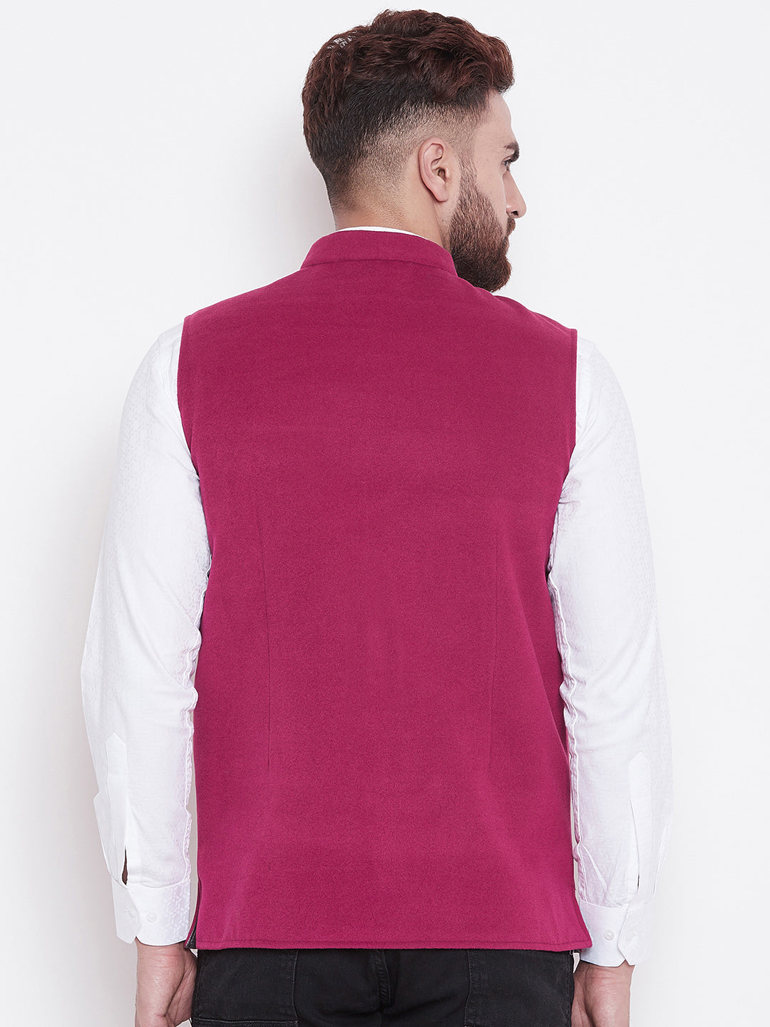 Men's Pink Blended Wool Nehru Jacket