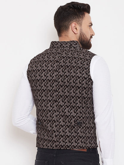 Men's Printed Brown Pure Cotton Waistcoat