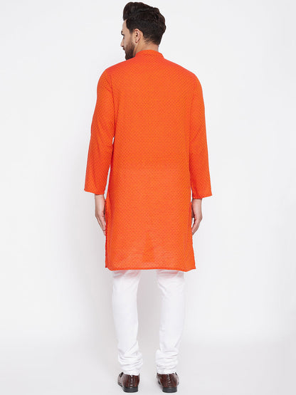 Men's Pure Cotton Orange Straight Kurta