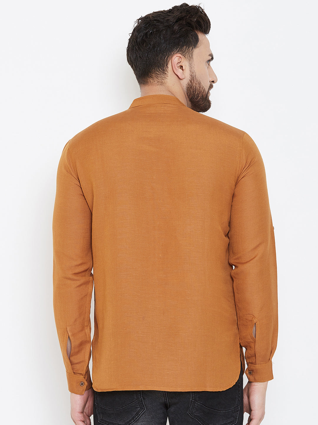 Men's Orange Linen Shirt Kurta