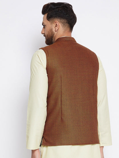 Men's Bronze Woven Design Nehru Jacket