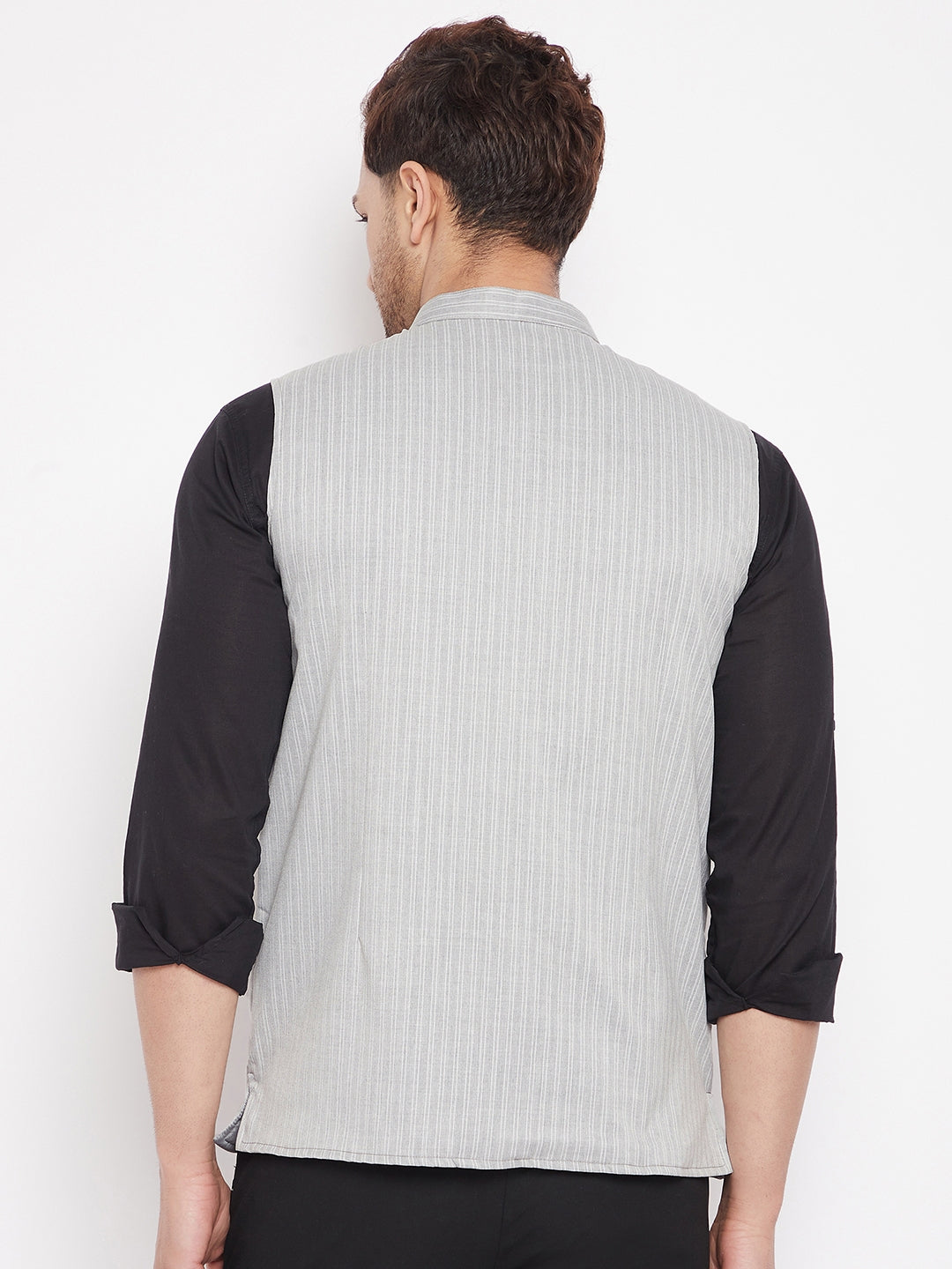 Men's Grey Color Woven Nehru Jacket