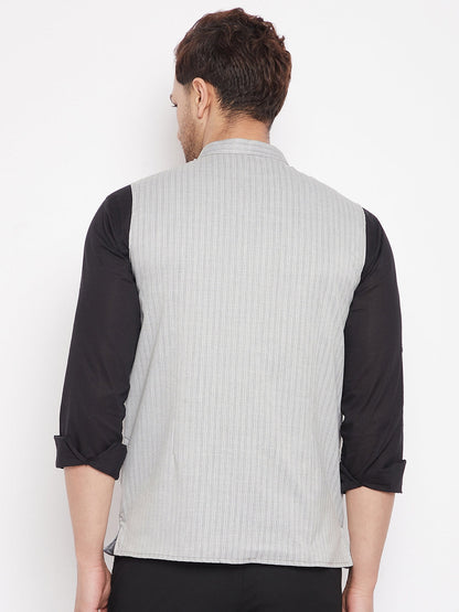 Men's Grey Color Woven Nehru Jacket