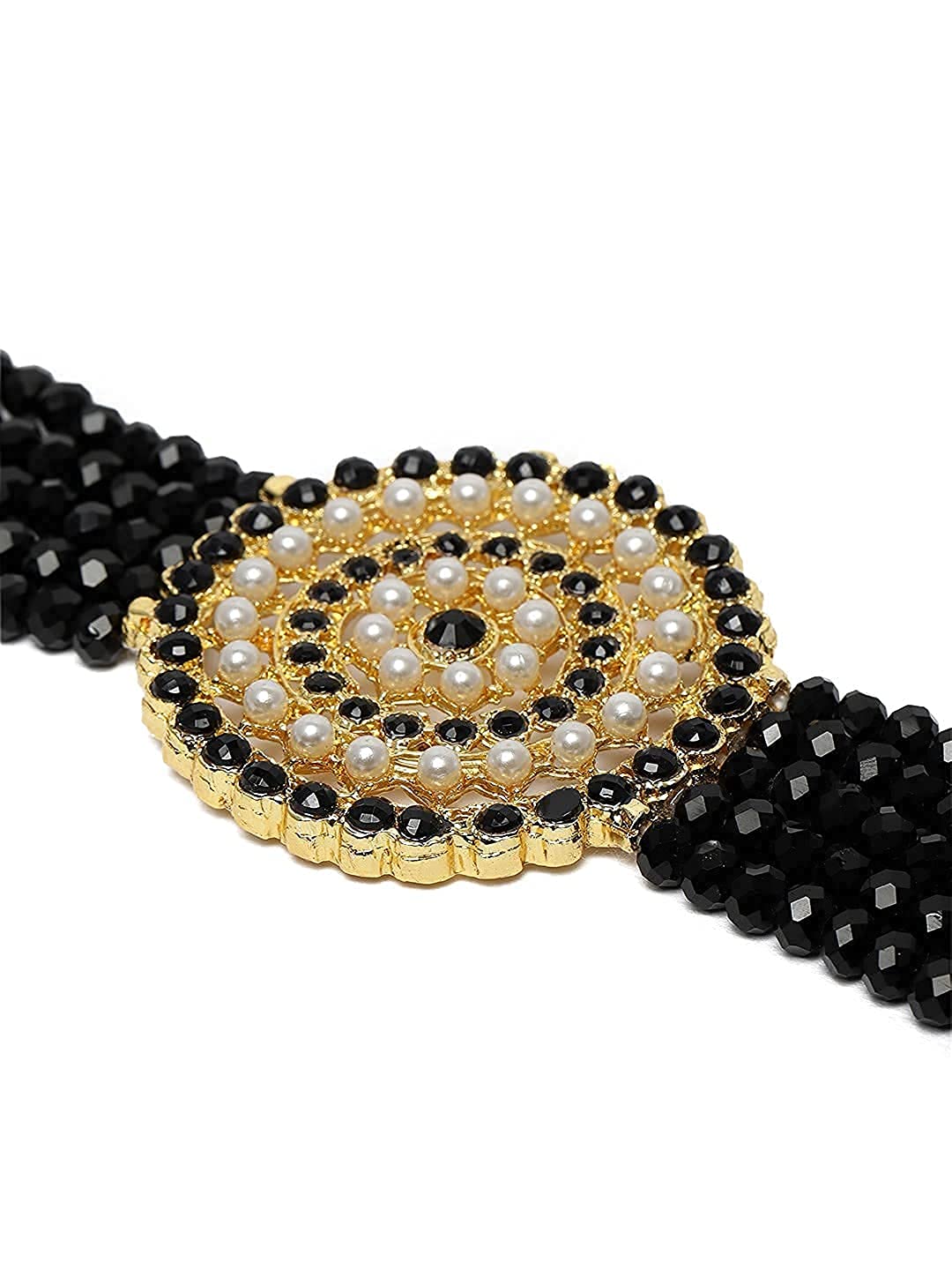 Women's Gold Plated Black & White Light Weight Crystal Stone Beaded Choker Necklace Jewellery Set