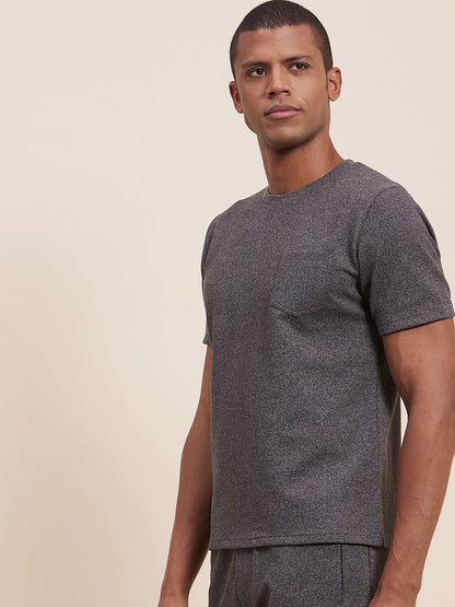 Men's Dark Grey Slim Fit Pocket T-Shirt - LYUSH-MASCLN