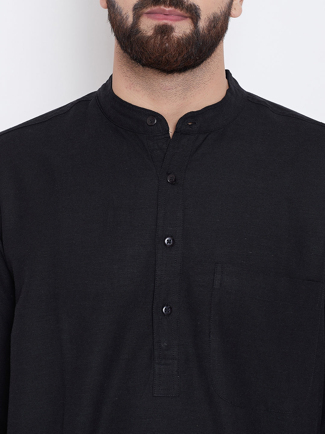 Men's Solid Black Linen Kurta