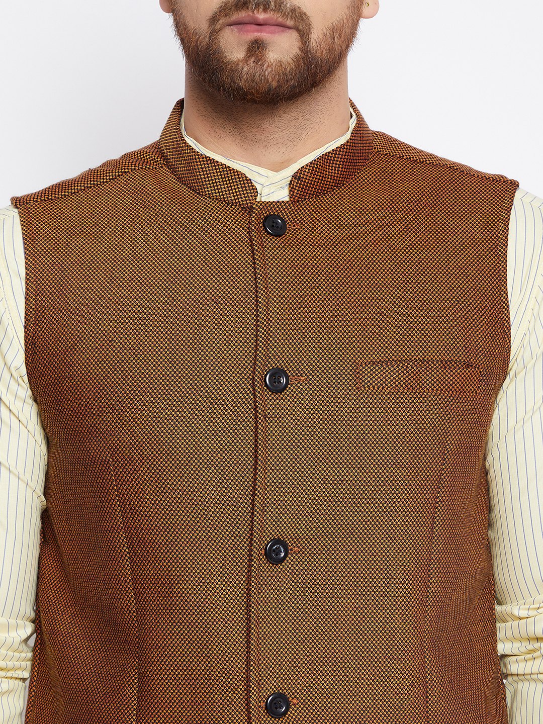 Men's Bronze Woven Design Nehru Jacket