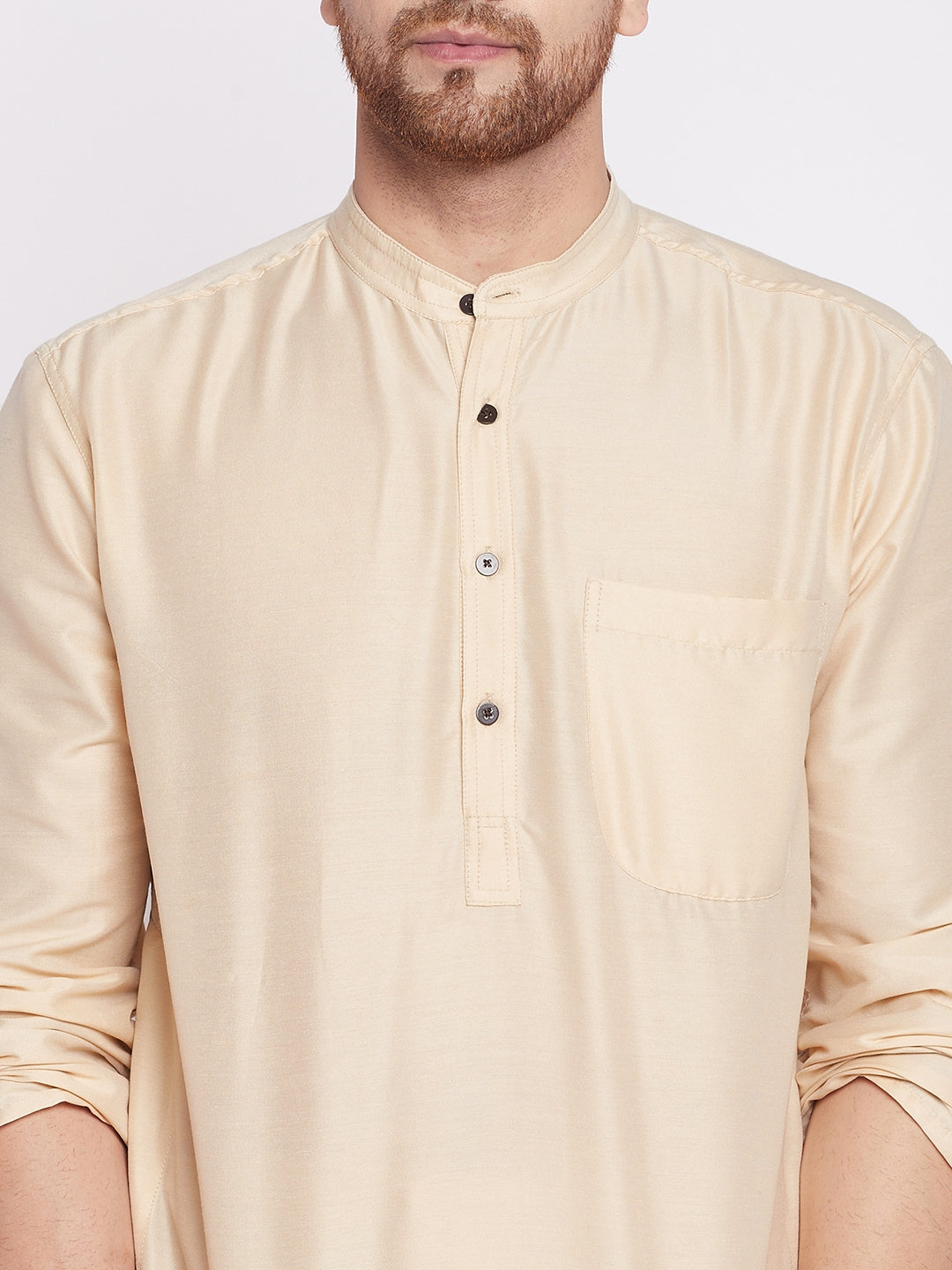 Men's Long Kurta with Band Collar -