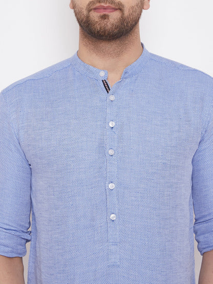 Men's Lilac Blue Pure Cotton Shirt Kurta