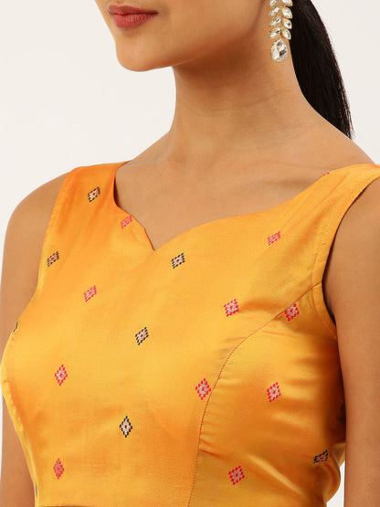 Women's Mustard Toned Ethnic Motif Brocade Readymade Blouse