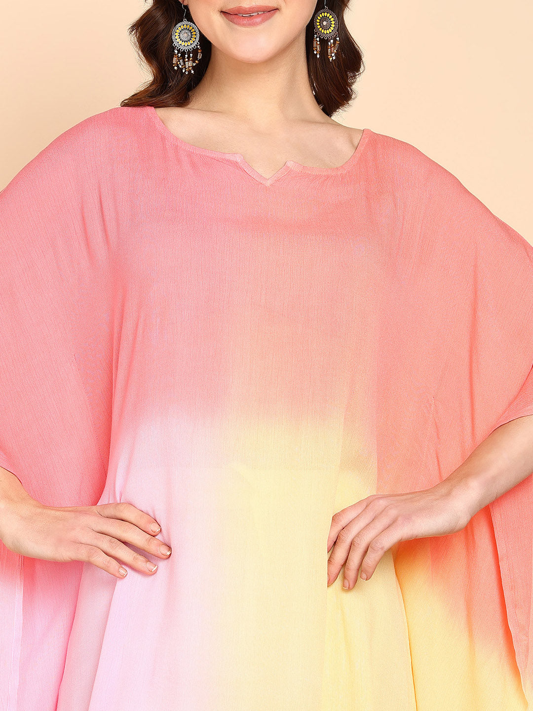 Women's Coral Crepe Kaftan