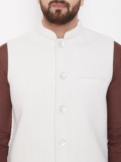 Men's White Wool Nehru Jacket