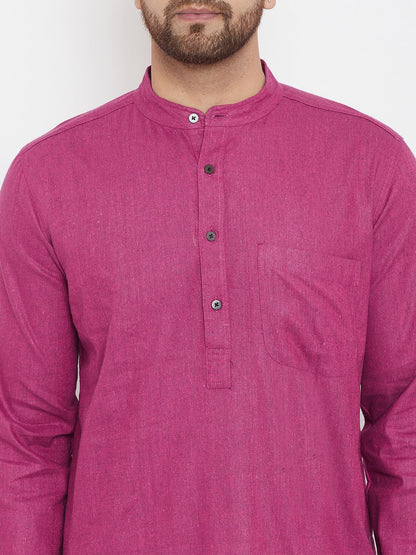 Men's Magenta Solid Cotton Kurta