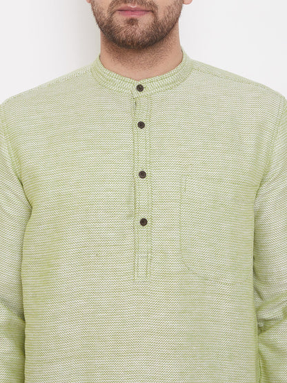 Men's Light Green Dobby Cotton Kurta