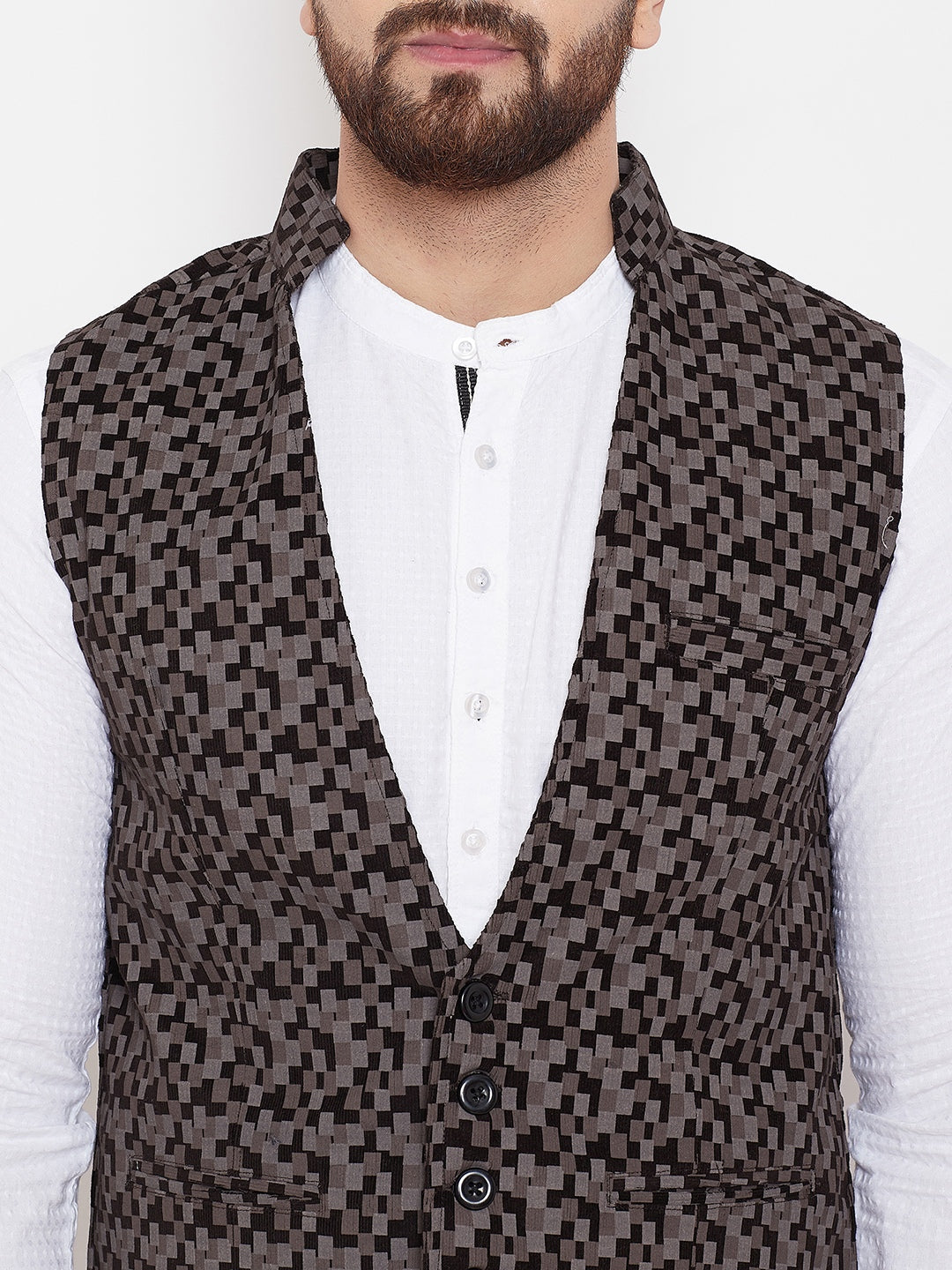 Men's Printed Brown Pure Cotton Waistcoat