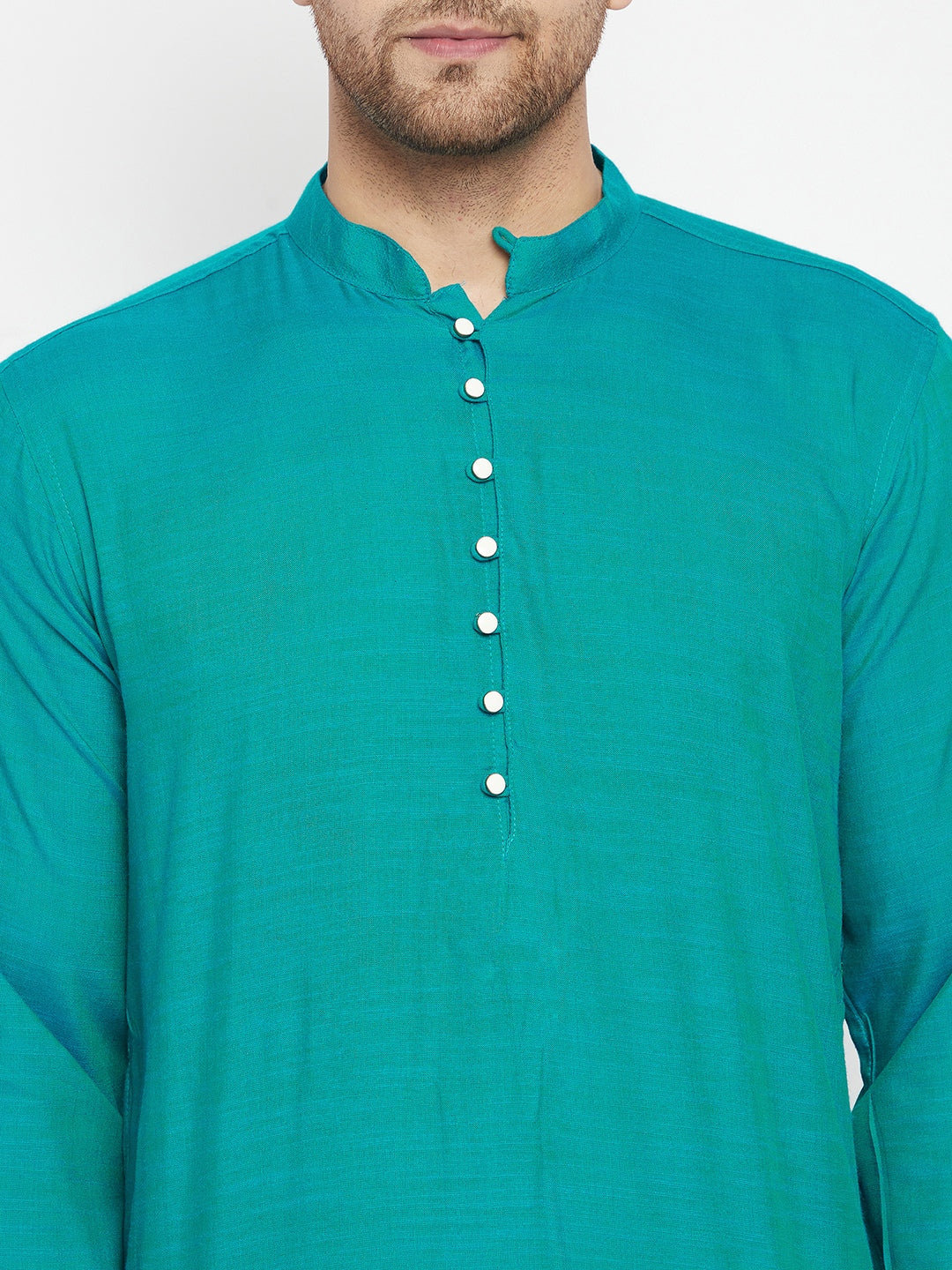 Men's Green Color Long Kurta with Band Collar