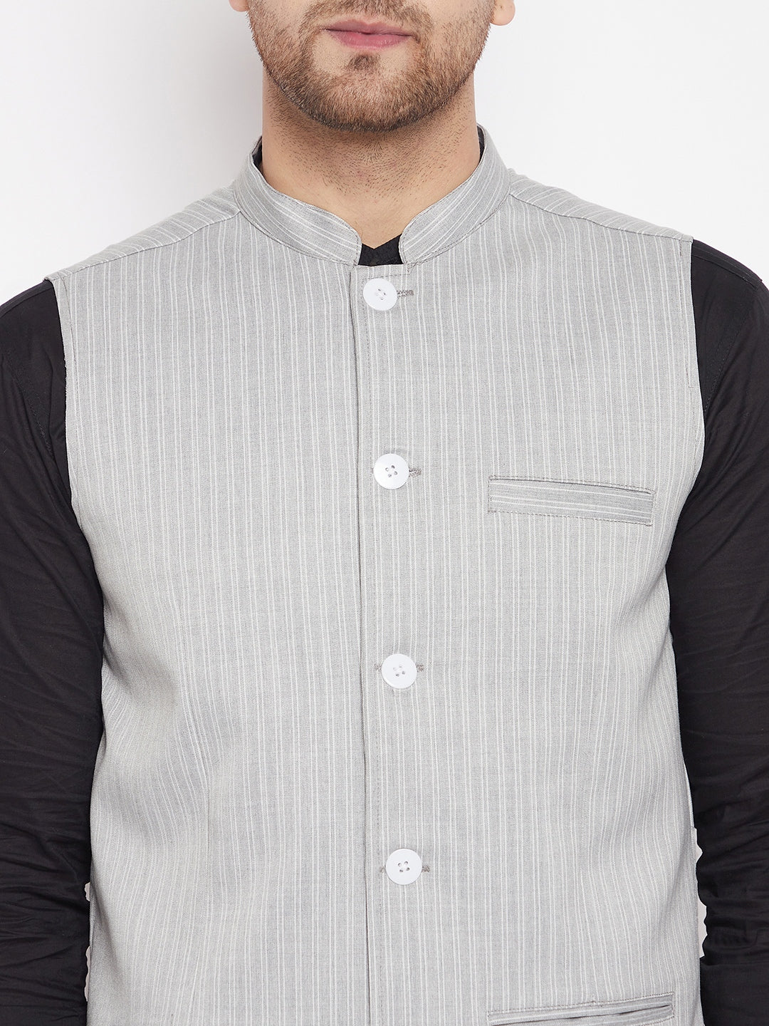 Men's Grey Color Woven Nehru Jacket