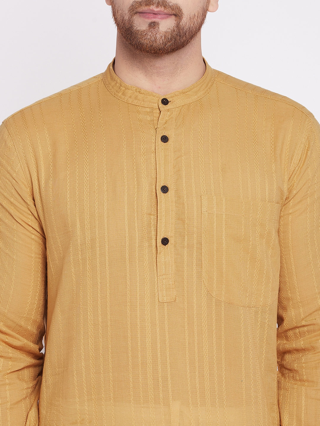 Men's Long Kurta with Band Collar -