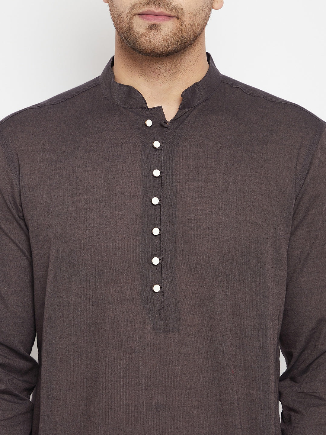 Men's Brown Color Long Kurta with Band Collar