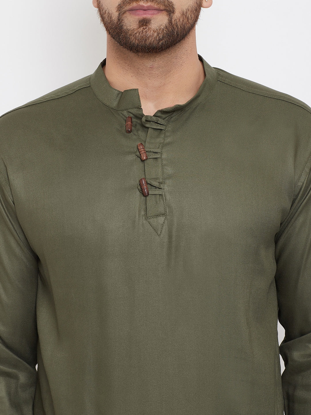 Men's Olive Green Button Placket Shirt Kurta