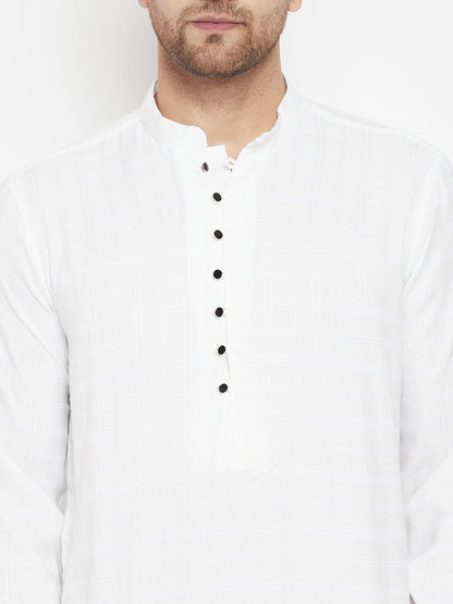 Men's White Color Long Kurta with Band Collar