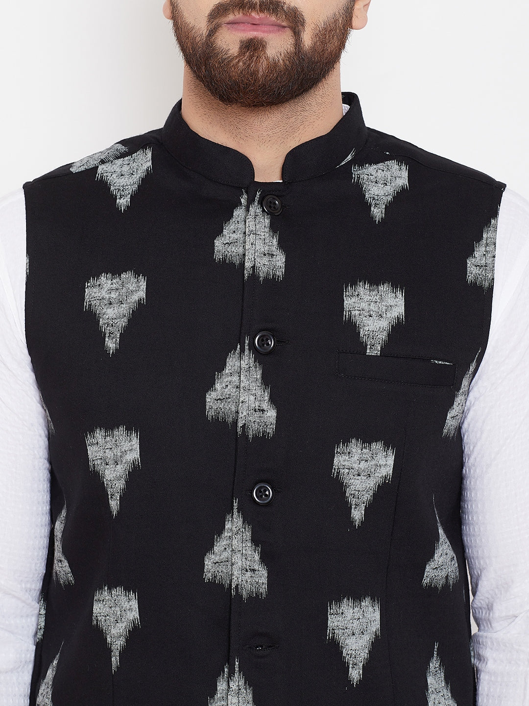 Men's Black Geometric Print Nehru Jacket