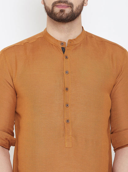 Men's Orange Linen Shirt Kurta