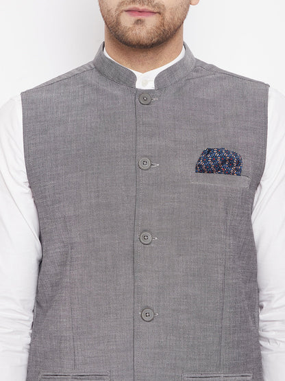 Men's Grey Color Woven Nehru Jacket