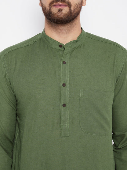 Men's Solid Linen Green Straight Kurta