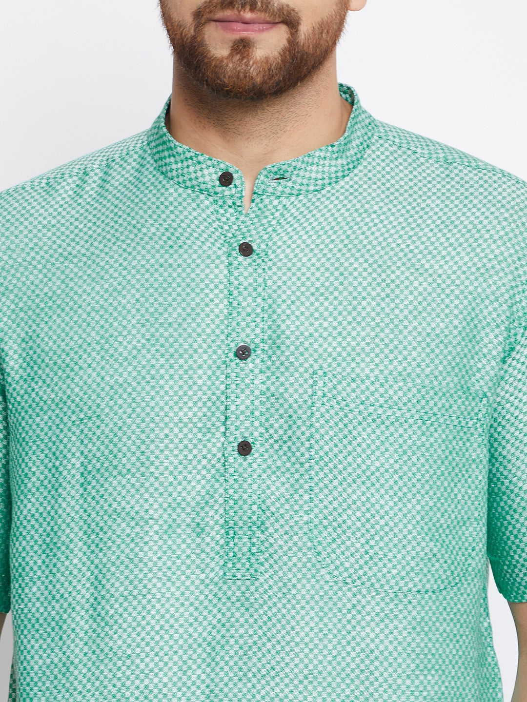 Men's Pure Cotton Striped Green Kurta