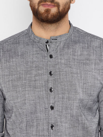 Men's Textured Grey Shirt Kurta