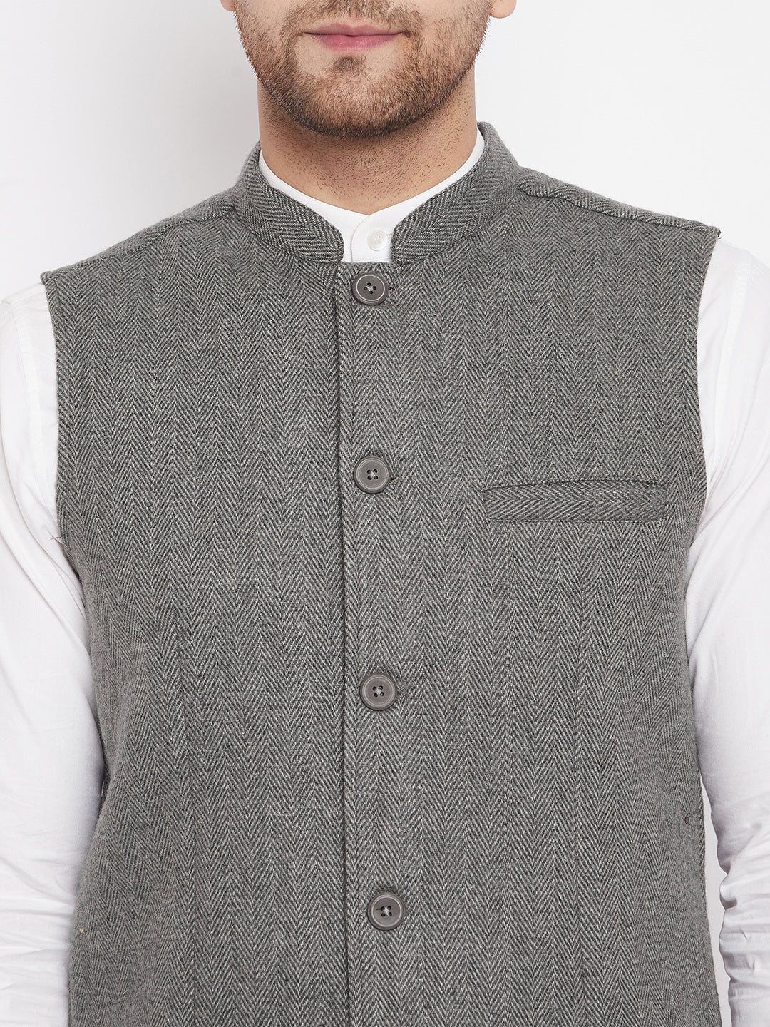 Men's Grey Color Woven Nehru Jacket