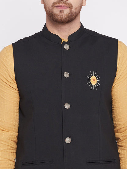 Men Black Nehru Jacket by  (1 Pc Set)