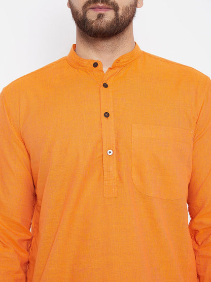 Men's Pure Cotton Striped Orange Kurta2