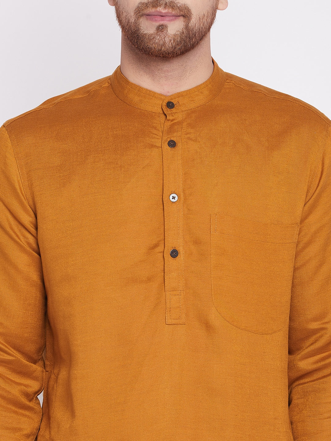 Men's Long Kurta with Band Collar -