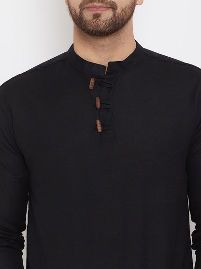 Men's Black Button Placket Shirt Kurta