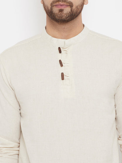 Men's Cream Button Placket Shirt Kurta