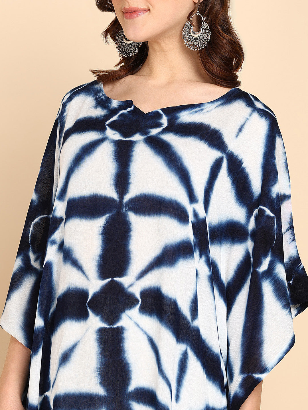 Women's Navy Blue Crepe Kaftan