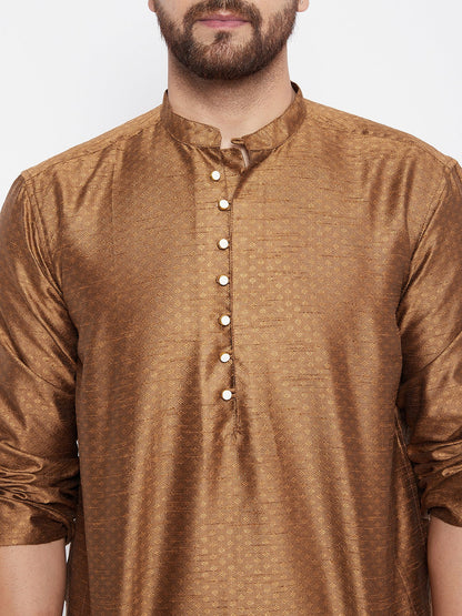 Men's Woven Design Brown Straight  Kurta