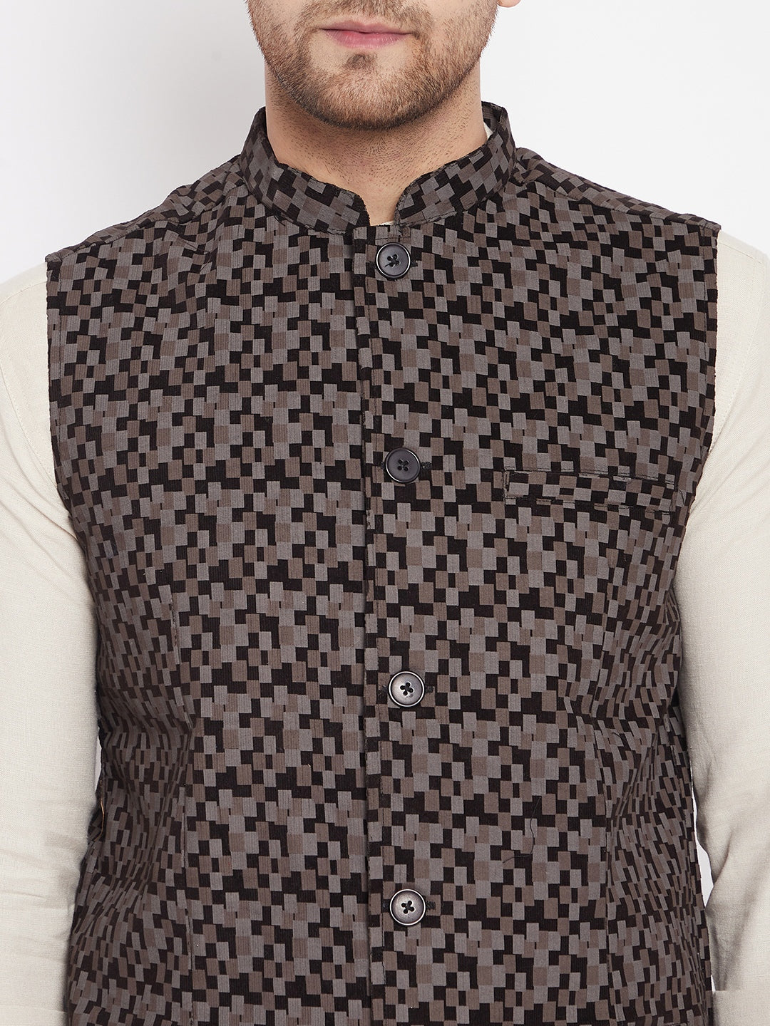 Men's Black Color Woven Nehru Jacket