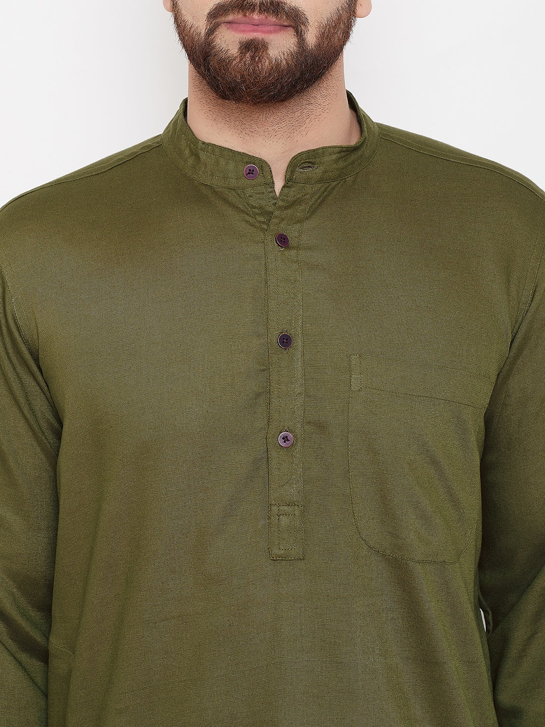 Men's Linen Kurta With Band Collar